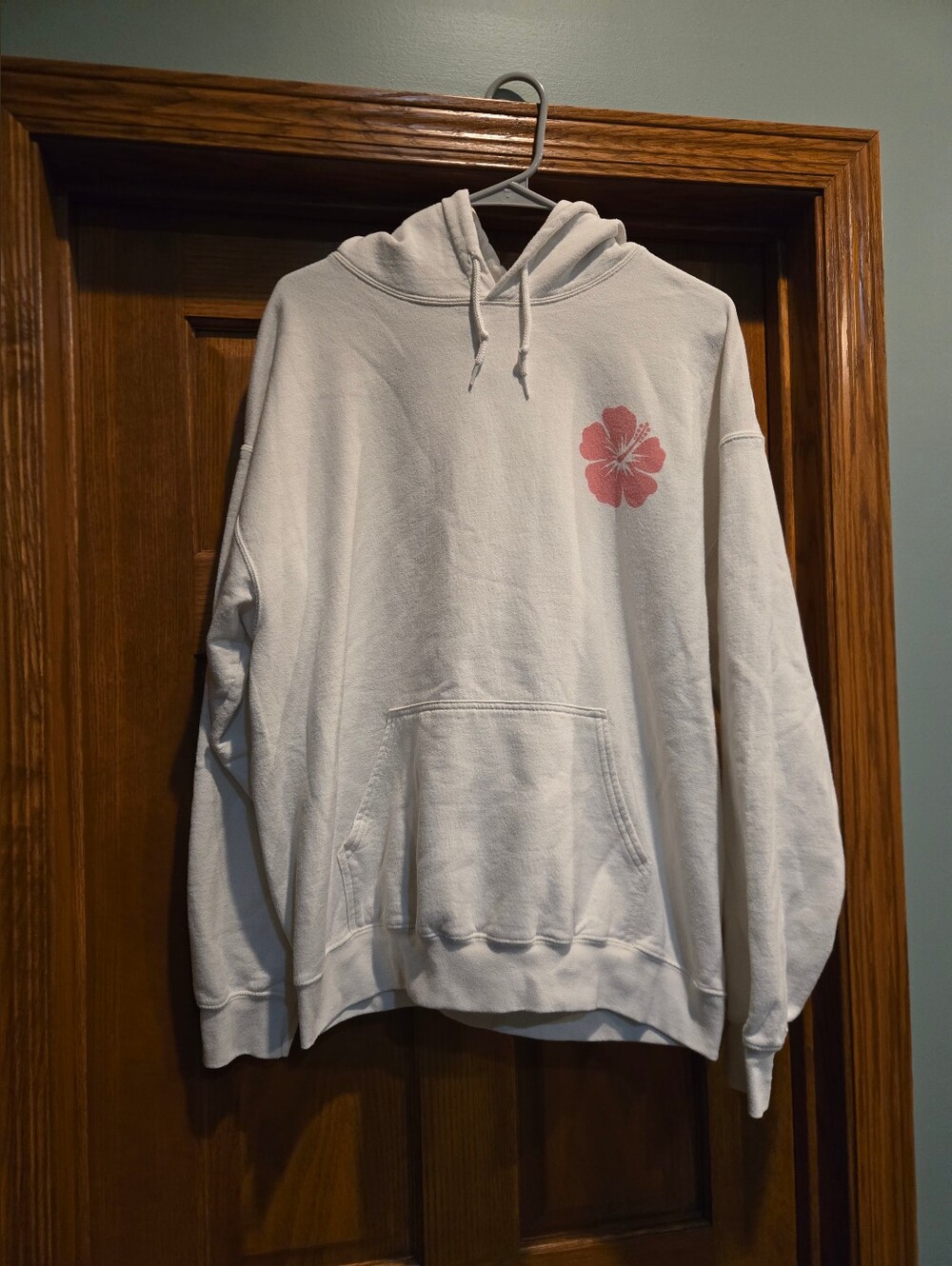 Gildan White Pullover Hoodie with Pink Floral Chest Print